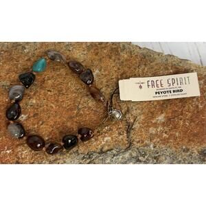 Peyote Bird Sterling Turquoise‎ Carnelian Jasp Bracelet J139
